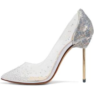 imageFSJ Women Studded Pointed Toe Transparent Pumps High Heels Shoes with Cute Bowknot US Size 415 MSilver Sequins12 Cm