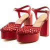 imageFSJ Women Closed Toe Woven Sandals Summer Platform Chunky High Heel Ankle Strap Chic Hollow Braided Breathable Wedding Shoes Size 416 USRed