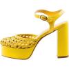 imageFSJ Women Closed Toe Woven Sandals Summer Platform Chunky High Heel Ankle Strap Chic Hollow Braided Breathable Wedding Shoes Size 416 USYellow