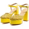 imageFSJ Women Closed Toe Woven Sandals Summer Platform Chunky High Heel Ankle Strap Chic Hollow Braided Breathable Wedding Shoes Size 416 USYellow