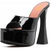 imageFSJ Women Slip On Platform Heeled Sandals Peep Open Toe Chunky Block High Heels Mules Backless Summer Dress Slide Sandals Size 415 USBlack Patent