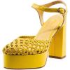 imageFSJ Women Closed Toe Woven Sandals Summer Platform Chunky High Heel Ankle Strap Chic Hollow Braided Breathable Wedding Shoes Size 416 USYellow