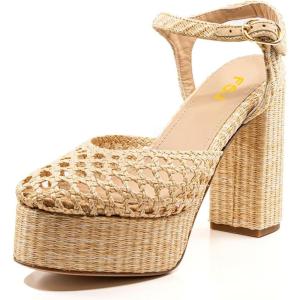 imageFSJ Women Closed Toe Woven Sandals Summer Platform Chunky High Heel Ankle Strap Chic Hollow Braided Breathable Wedding Shoes Size 416 USFlax