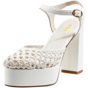 imageFSJ Women Closed Toe Woven Sandals Summer Platform Chunky High Heel Ankle Strap Chic Hollow Braided Breathable Wedding Shoes Size 416 USWhite