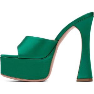 imageFSJ Women Slip On Platform Heeled Sandals Peep Open Toe Chunky Block High Heels Mules Backless Summer Dress Slide Sandals Size 415 USGreen Satin