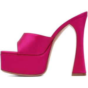 imageFSJ Women Slip On Platform Heeled Sandals Peep Open Toe Chunky Block High Heels Mules Backless Summer Dress Slide Sandals Size 415 USMagenta