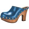 imageFSJ Women Platform Mules Closed Round Toe Studded Slip On Clogs Wooden Chunky Heel Slide Sandals Dressy Casual Shoes Size 416 USBlue