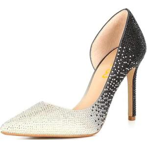 imageFSJ Women Formal Dress Shoes Pointed Toe DOrsay High Heels Sexy Stiletto Versatile Office Wear Pumps Size 415 USBlack White Gradient Rhinestones