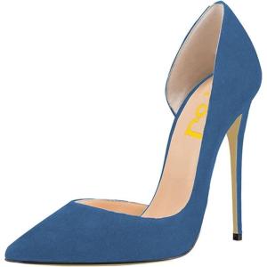 imageFSJ Women Formal Dress Shoes Pointed Toe DOrsay High Heels Sexy Stiletto Versatile Office Wear Pumps Size 415 USBlue Suede