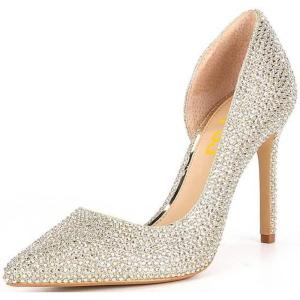 imageFSJ Women Formal Dress Shoes Pointed Toe DOrsay High Heels Sexy Stiletto Versatile Office Wear Pumps Size 415 USChampagne Rhinestones