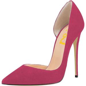 imageFSJ Women Formal Dress Shoes Pointed Toe DOrsay High Heels Sexy Stiletto Versatile Office Wear Pumps Size 415 USFuchsia Suede