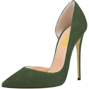 imageFSJ Women Formal Dress Shoes Pointed Toe DOrsay High Heels Sexy Stiletto Versatile Office Wear Pumps Size 415 USGreen Suede