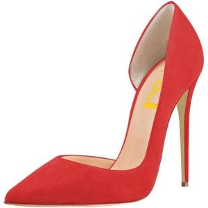 imageFSJ Women Formal Dress Shoes Pointed Toe DOrsay High Heels Sexy Stiletto Versatile Office Wear Pumps Size 415 USRed Suede