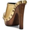 imageFSJ Women Closed Round Toe Mules Wooden Block High Heel Clogs Slip On Studded Platform Sandals Vintage Dress Slide Shoes Size 416 USGold
