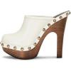 imageFSJ Women Closed Round Toe Mules Wooden Block High Heel Clogs Slip On Studded Platform Sandals Vintage Dress Slide Shoes Size 416 USWhite
