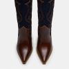 imageFSJ Women Western Knee High Boots Embroidery Pointed Toe Stiletto Heel Studded Pull On Thigh High Tall Retro Long Boots Size 416 USBrown Navy