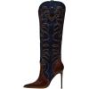 imageFSJ Women Western Knee High Boots Embroidery Pointed Toe Stiletto Heel Studded Pull On Thigh High Tall Retro Long Boots Size 416 USBrown Navy