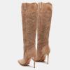 imageFSJ Women Western Knee High Boots Embroidery Pointed Toe Stiletto Heel Studded Pull On Thigh High Tall Retro Long Boots Size 416 USBrown Suede