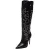 imageFSJ Women Western Knee High Boots Embroidery Pointed Toe Stiletto Heel Studded Pull On Thigh High Tall Retro Long Boots Size 416 USBlack