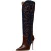imageFSJ Women Western Knee High Boots Embroidery Pointed Toe Stiletto Heel Studded Pull On Thigh High Tall Retro Long Boots Size 416 USBrown Navy