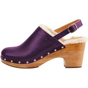 imageFSJ Women Closed Round Toe Clogs Fur Lining Rivets Wooden Chunky Mid Heel Slingback Mules with Studs Comfortable Shoes Size 416 USPurple