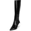 imageFSJ Women Pointed Toe Knee High Boots Kitten Low Heel Wide Calf Zipper Fold Over Evening Daily Wear Dress Shoes Size 416 USBlack