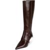 imageFSJ Women Pointed Toe Knee High Boots Kitten Low Heel Wide Calf Zipper Fold Over Evening Daily Wear Dress Shoes Size 416 USChocolate