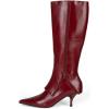 imageFSJ Women Pointed Toe Knee High Boots Kitten Low Heel Wide Calf Zipper Fold Over Evening Daily Wear Dress Shoes Size 416 USRed