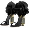 imageFSJ Women Open Toe Stylish Sandals Ankle Strap Chunky Block High Thick Heels Wedding Party Ballroom Shoes Size 415 USBlack Flower