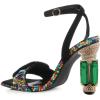 imageFSJ Women Open Toe Stylish Sandals Ankle Strap Chunky Block High Thick Heels Wedding Party Ballroom Shoes Size 415 USBlack Gems Green Heel