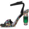 imageFSJ Women Open Toe Stylish Sandals Ankle Strap Chunky Block High Thick Heels Wedding Party Ballroom Shoes Size 415 USBlack Gems Green Heel