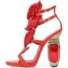 imageFSJ Women Open Toe Stylish Sandals Ankle Strap Chunky Block High Thick Heels Wedding Party Ballroom Shoes Size 415 USRed Flame