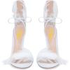 imageFSJ Women Open Toe Stylish Sandals Ankle Strap Chunky Block High Thick Heels Wedding Party Ballroom Shoes Size 415 USWhite Feather