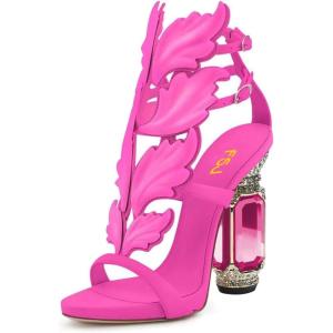 imageFSJ Women Open Toe Stylish Sandals Ankle Strap Chunky Block High Thick Heels Wedding Party Ballroom Shoes Size 415 USPink Flame