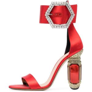 imageFSJ Women Open Toe Stylish Sandals Ankle Strap Chunky Block High Thick Heels Wedding Party Ballroom Shoes Size 415 USRed