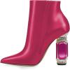 imageFSJ Women Chic Pointed Toe Crystal Chunky Block High Heel Ankle Boots Glossy Side Zipper Casual Daily Fashion Ladies Fall Shoes Size 415 USFuchsia