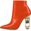 imageFSJ Women Chic Pointed Toe Crystal Chunky Block High Heel Ankle Boots Glossy Side Zipper Casual Daily Fashion Ladies Fall Shoes Size 415 USOrange