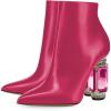 imageFSJ Women Chic Pointed Toe Crystal Chunky Block High Heel Ankle Boots Glossy Side Zipper Casual Daily Fashion Ladies Fall Shoes Size 415 USFuchsia