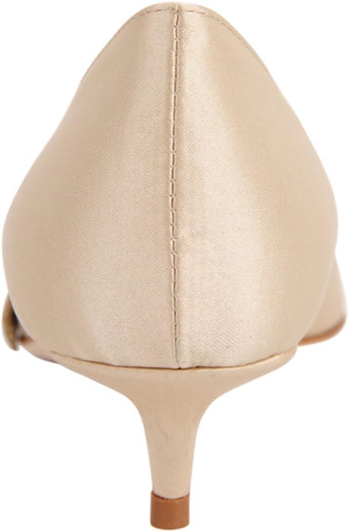 imageFSJ Women Vintage Kitten Low Heel Embroidery Pumps Cute Closed Pointed Toe Flower Satin Shoes Suitable for Wedding Daily Walking Dress Size 416 USChampagne