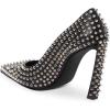 imageFSJ Women Classic Pumps Closed Pointed Toe Slim High Heel Fashion Studded Rivets Slip On Cocktail Party Prom Sexy Dress Shoes Size 416 USBlack