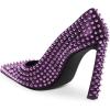 imageFSJ Women Classic Pumps Closed Pointed Toe Slim High Heel Fashion Studded Rivets Slip On Cocktail Party Prom Sexy Dress Shoes Size 416 USPurple