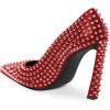 imageFSJ Women Classic Pumps Closed Pointed Toe Slim High Heel Fashion Studded Rivets Slip On Cocktail Party Prom Sexy Dress Shoes Size 416 USRed