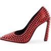 imageFSJ Women Classic Pumps Closed Pointed Toe Slim High Heel Fashion Studded Rivets Slip On Cocktail Party Prom Sexy Dress Shoes Size 416 USRed