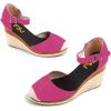 imageFSJ Women Closed Toe Espadrilles Dressy Wedge Sandal Ankle Strap Buckle High Heels Comfort Platform Sandals Shoes Size 415 USHot Pink