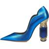 imageFSJ Women Pointed Toe Crystal High Heel Pumps Comfort Slip On Chunky Block Heel Bridal Wedding Evening Party Prom Shoes Size 415 USBlue