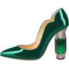 imageFSJ Women Pointed Toe Crystal High Heel Pumps Comfort Slip On Chunky Block Heel Bridal Wedding Evening Party Prom Shoes Size 415 USGreen Patent
