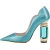 imageFSJ Women Pointed Toe Crystal High Heel Pumps Comfort Slip On Chunky Block Heel Bridal Wedding Evening Party Prom Shoes Size 415 USLake Blue