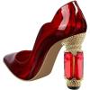 imageFSJ Women Pointed Toe Crystal High Heel Pumps Comfort Slip On Chunky Block Heel Bridal Wedding Evening Party Prom Shoes Size 415 USRed Mirror