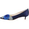 imageFSJ Women Vintage Kitten Low Heel Embroidery Pumps Cute Closed Pointed Toe Flower Satin Shoes Suitable for Wedding Daily Walking Dress Size 416 USNavy Blue