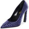 imageFSJ Women Classic Pumps Closed Pointed Toe Slim High Heel Fashion Studded Rivets Slip On Cocktail Party Prom Sexy Dress Shoes Size 416 USBlue